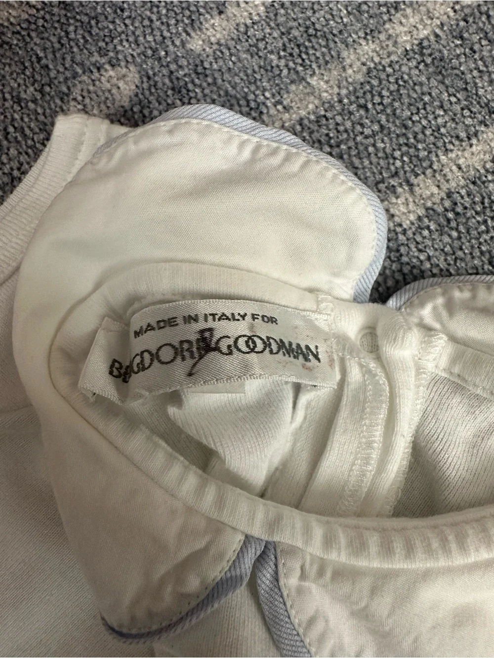 Bergdorf Goodman, Made it Italy, White Baby Onesie with Peter Pan Collar